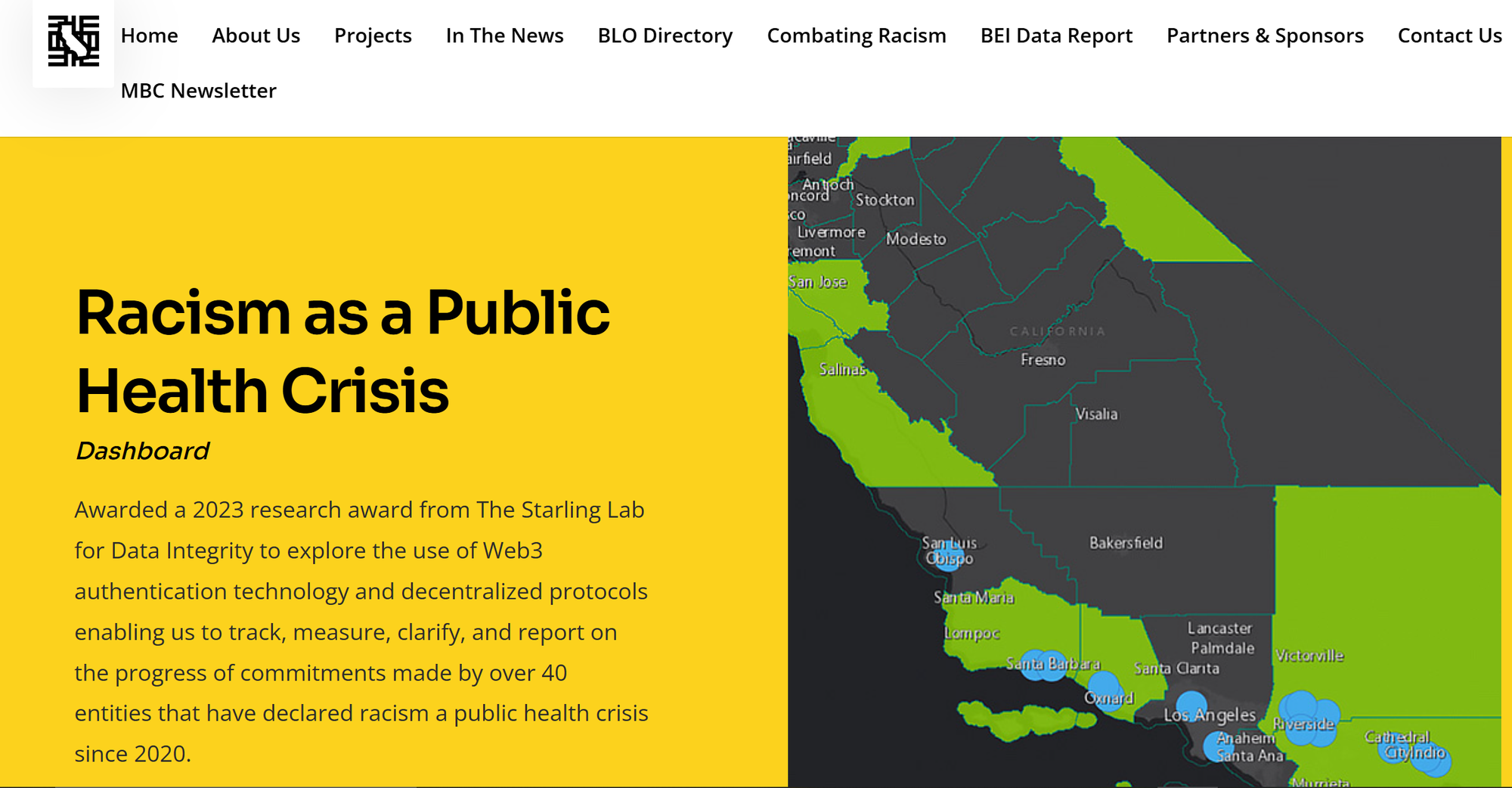 Screenshot of project page for Racism as a Public Health Crisis, see: https://mappingblackca.com